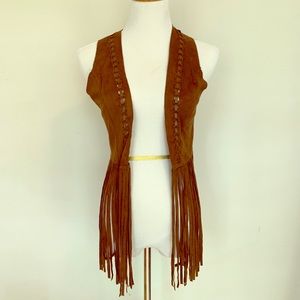 Brown Faux Suede Fringed Vest Size XS